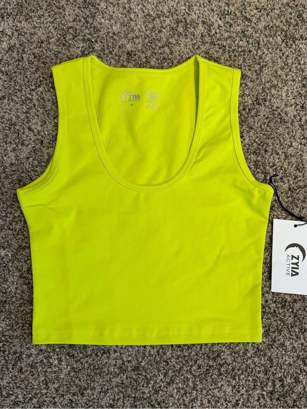ZYIA Neon Yellow Scoop Neck Crop Tank-size XS